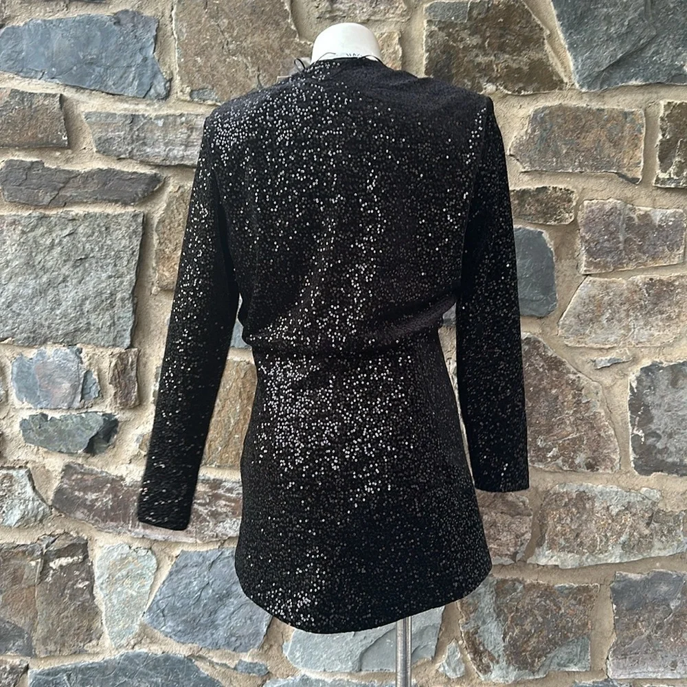 Zara Black Sequin V-Neck Mini Dress - Picture 4 of 8